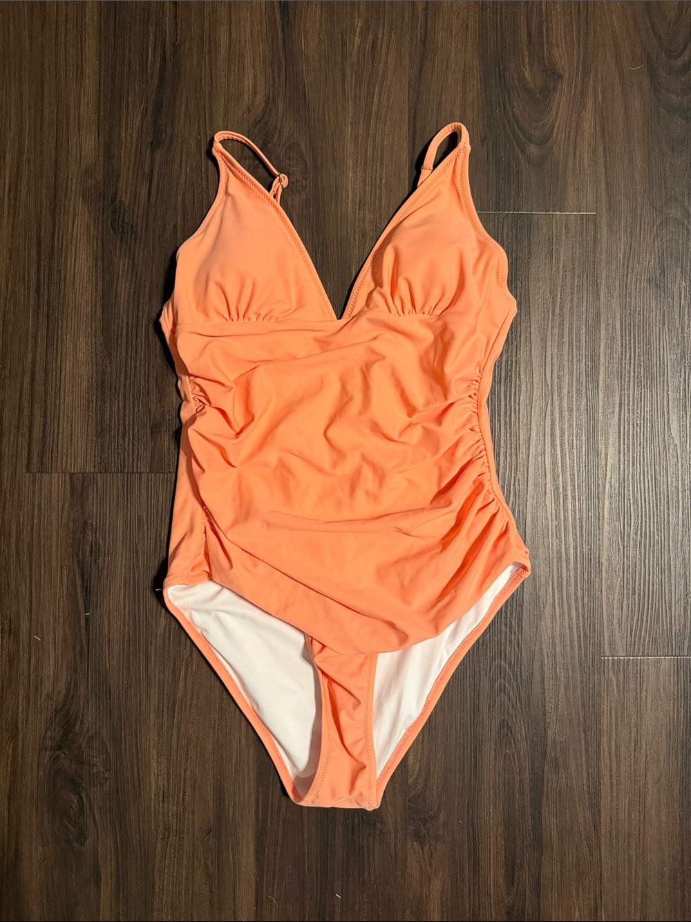 Cupshe Coral-Orange V-Neck Ruched One-Piece Swimsuit